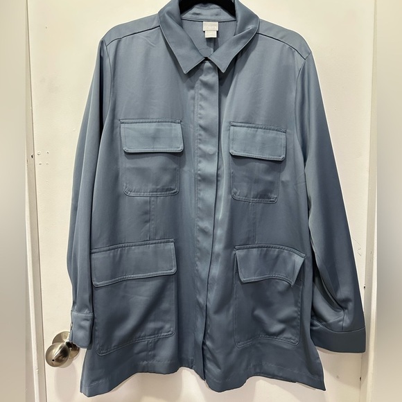 Jackets & Blazers - Chicos Blue Slate Safari Utility Style Jacket Sz 4